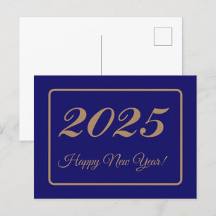 2025, Gelukkig Nieuwjaar! goud & marine achtergron Briefkaart