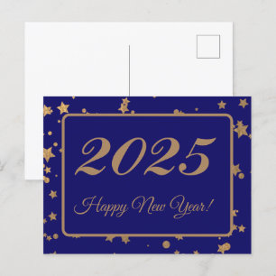 2025, Gelukkig Nieuwjaar!gouden sterren & marine a Briefkaart