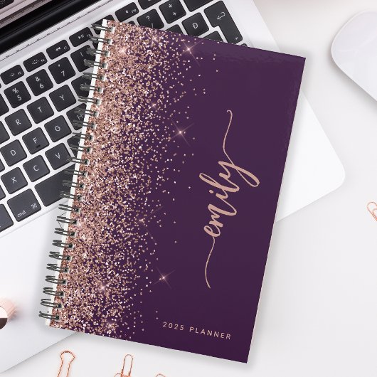 2025 Gepersonaliseerde Paarse Roze Goud Glitters Planner