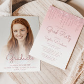 2025 Glam Blush Pink Glitter Drip Foto Afstuderen Kaart