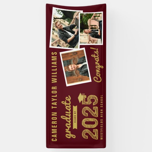 2025 Gold Afstuderen Sketch 3 Foto Afstudeerfeest Spandoek (Verticaal)