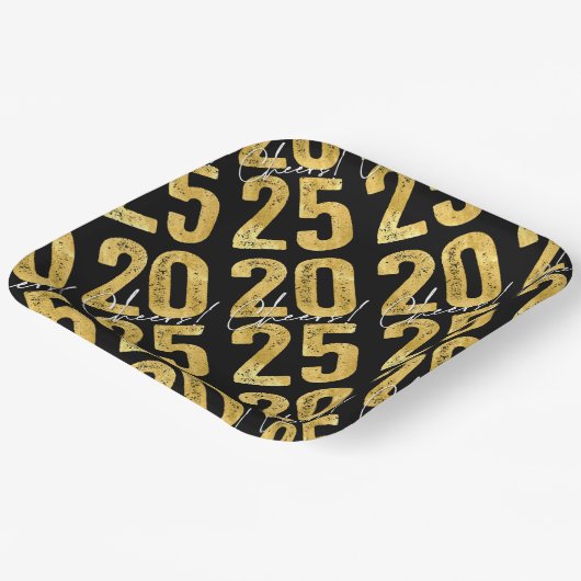 2025 Gold Typography Nieuwjaarsfeest Papieren Bordje (Gebogen)