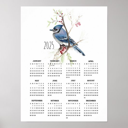 2025 Handsome Blue Jay Poster Kalender (Voorkant)