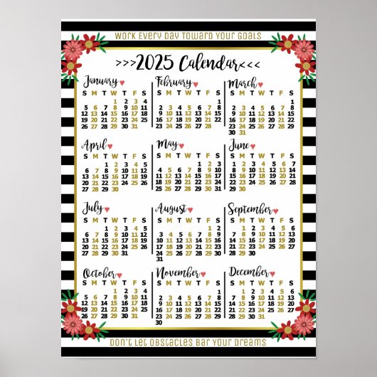 2025 Jaar Kalender Bloemenstrepen | Eigen Tekst Poster (Voorkant)