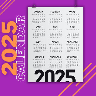 2025 Jaar Kalender Elegant Wit Magnetische Uitnodiging