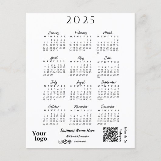 2025 Jaar Kalender Script Typografie Wit (Voorkant)