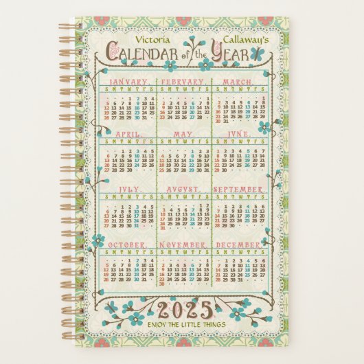 2025 Jaar Kalender Victoriaans Art Nouveau Custom Planner (Voorkant)