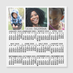 2025 Jaar Kalender Wit 3 Fotocollage magneet