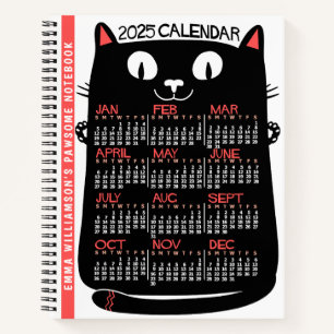 2025 Jaar Maandelijkse Kalender Mid-Century Black Notitieboek