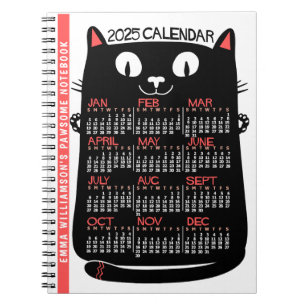 2025 Jaar Maandelijkse Kalender Mid-Century Black Notitieboek