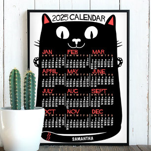 2025 Jaar Maandelijkse Kalender Mid-Century Black  Poster