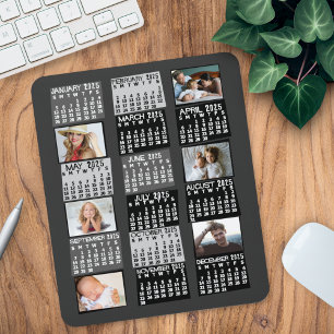 2025 Jaar Maandelijkse Kalender Mod Zwart Fotocoll Muismat
