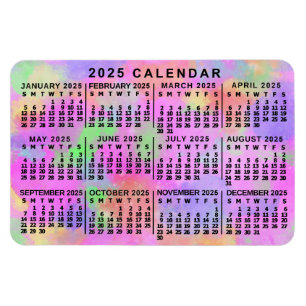 2025 Jaar Maandelijkse Kalender Rainbow Splatter P Magneet