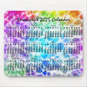 2025 Jaar Maandelijkse Kalender Tiedye Hippie Rain Muismat