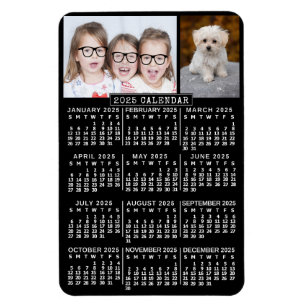 2025 Jaar Maandelijkse Kalender Zwart Fotosjablo Magneet