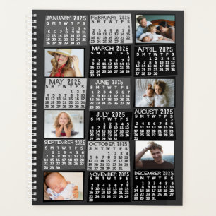 2025 Jaar Maandkalender 12 Foto Collage Zwart Planner