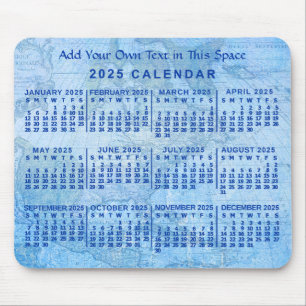 2025 Jaar Maandkalender Aangepast Blauw Antiek Kaa Muismat