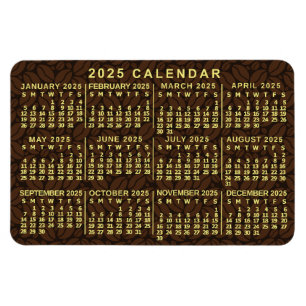 2025 Jaar Maandkalender Donkere Koffiebonen Magneet
