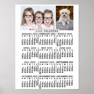 2025 Jaar Maandkalender Wit   Aangepaste Foto's Poster