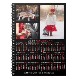2025 Jaar Maandkalender Zwart Aangepast 3 Foto's Notitieboek