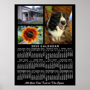 2025 Jaar Maandkalender Zwart Aangepast 3 Foto's Poster