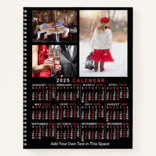 2025 Jaar Maandkalender Zwart Custom 9 Foto's Notitieboek