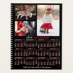 2025 Jaar Maandkalender Zwart Custom 9 Foto's Planner