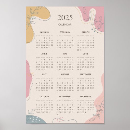 2025 Jaarkalender Abstract Esthetisch Minimalistis Poster (Voorkant)