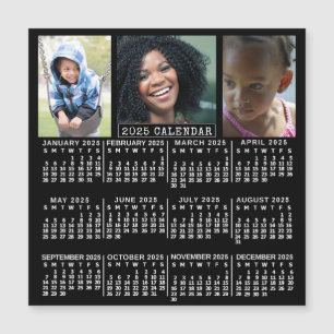 2025 Jaarkalender Zwart   3 Foto Collage Magneet