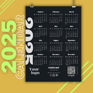 2025 Jaarkalender Zwart En Wit Zakelijk Magnetische Uitnodiging
