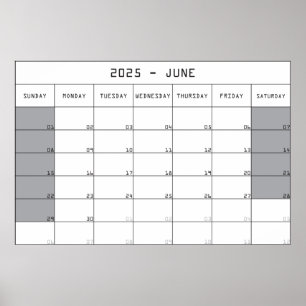 2025 juni planer kalender grote notities ruimte poster