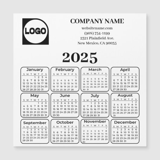 2025 Kalender Aangepaste Bedrijfsnaam & Logo-magne (Voorkant)