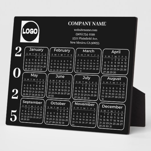 2025 Kalender Aangepaste Bedrijfsnaam & Logo Zwart Fotoplaat (Zijkant)