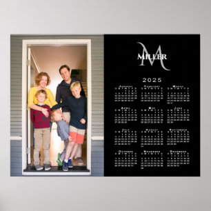 2025 Kalender Aangepaste Foto Monogram Naam Zwart Poster