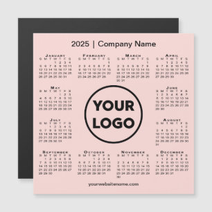2025 Kalender Bedrijf Logo op Koraal Roze Magneet