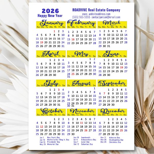 2025 Kalender Blauw Script Eenvoudig Zakelijk Magn