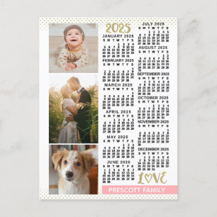 2025 Kalender Blush Roze Goud Familie Fotocollage Briefkaart