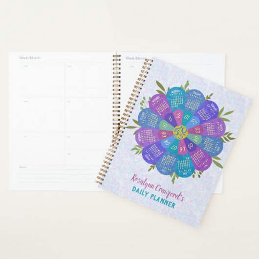 2025 Kalender Boho Paarse Bloem Aangepaste Naam Planner (Display)
