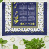 2025 Kalender Bosbessen Gestemde Bladeren Navy Tea Theedoek (Gevouwen)
