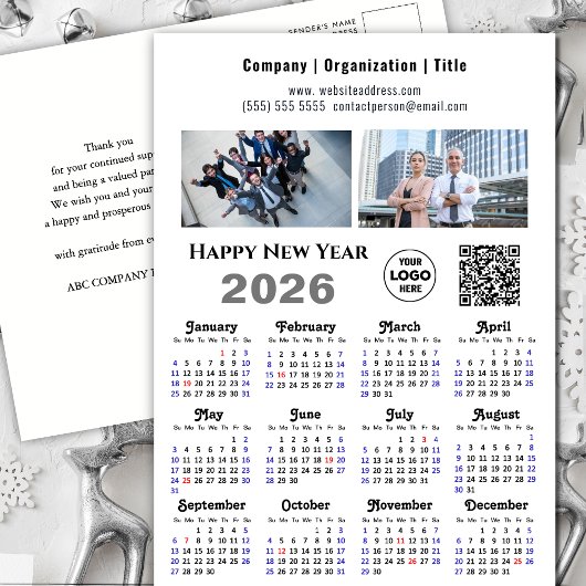 2025 Kalender Business 2 Foto Logo QR Minimalist Feestdagenkaart