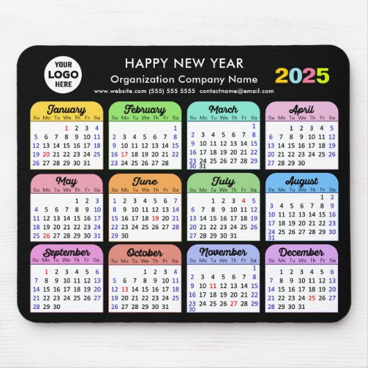 2025 Kalender Business Logo Modern Zwart Kleurrijk Muismat (Voorkant)