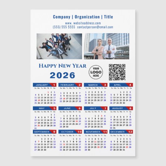 2025 Kalender Business Logo QR code Blauw Magnetis (Voorkant)