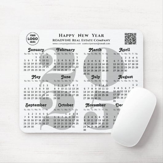 2025 Kalender Business Logo QR code Modern Zwart Muismat (Met muis)