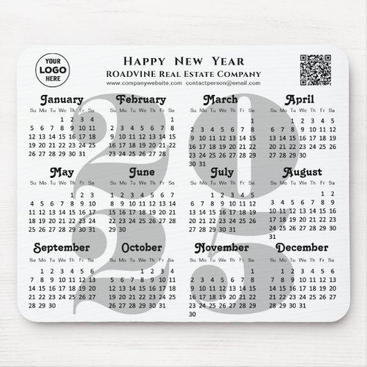 2025 Kalender Business Logo QR code Modern Zwart Muismat (Voorkant)