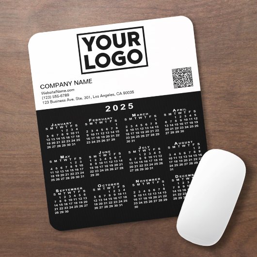2025 Kalender Business Logo QR Code Zwart Wit Muismat