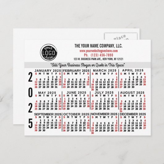 2025 Kalender Custom Business Logo Naam Wit Makkel Briefkaart (Voorkant / Achterkant)