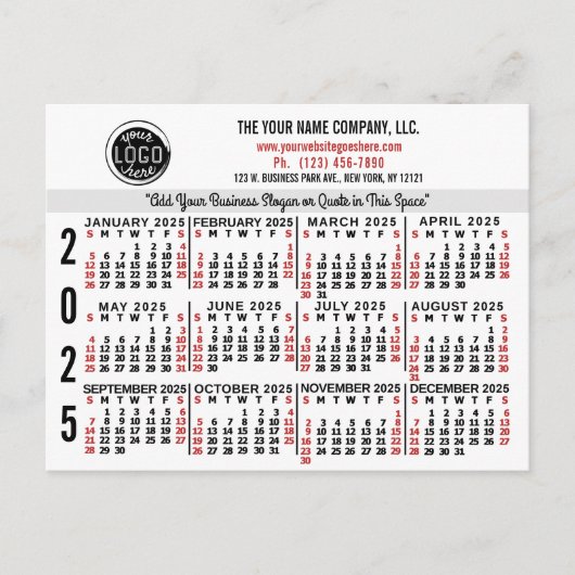 2025 Kalender Custom Business Logo Naam Wit Makkel Briefkaart (Voorkant)