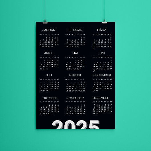 2025 Kalender Deutsch Zwart-wit Kaart