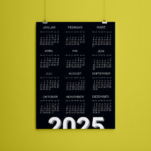 2025 Kalender Deutsch Zwart-wit Magnetische Uitnodiging