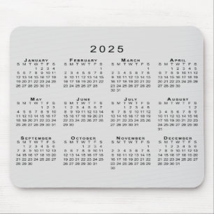 2025 Kalender Eenvoudig Grijs en Zwart Muismat